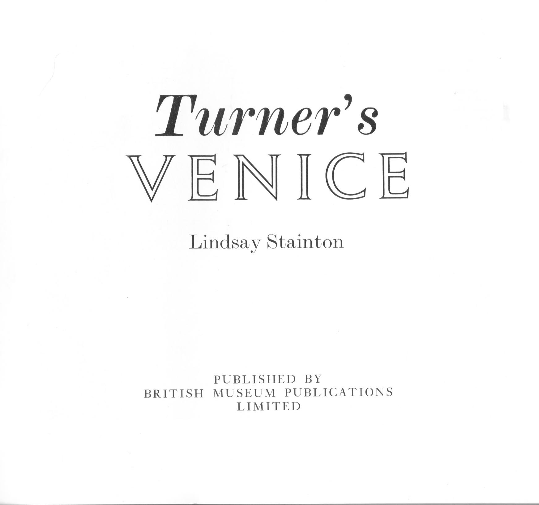 Turner Menu Turners Venice Bibliog